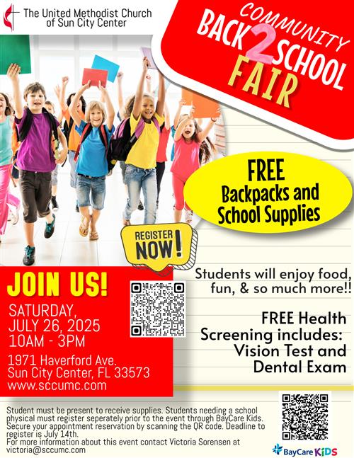 Students with backpacks and school supplies